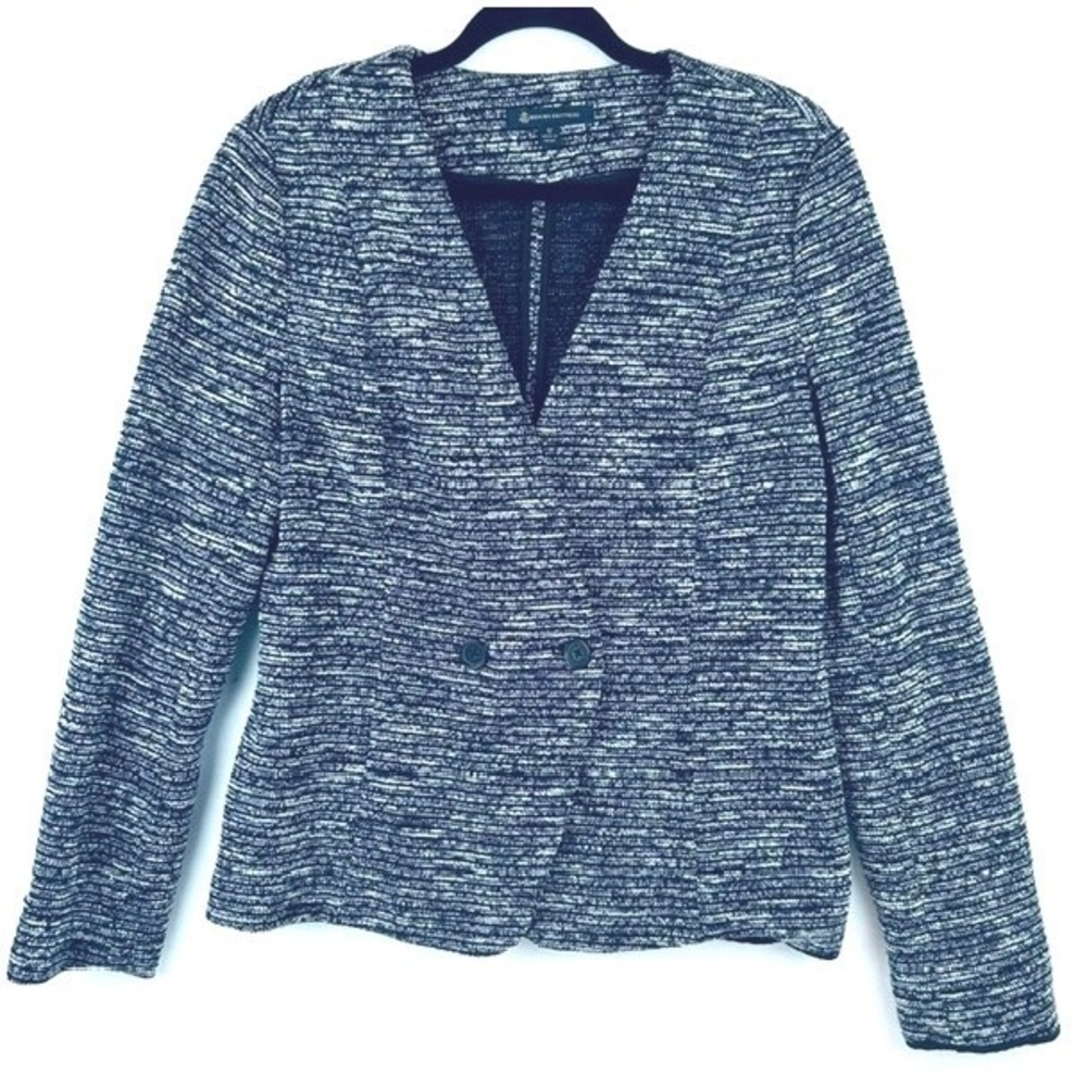 Brooks Brothers Blazer Navy White Textured Knit Double Breasted Women Size 12